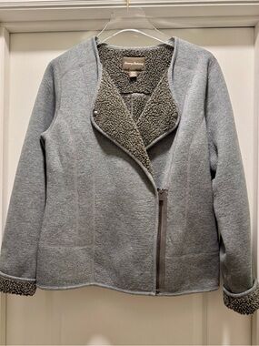 Tommy Bahama Women's Gray Sherpa-Lined Moto Zip Jacket, M